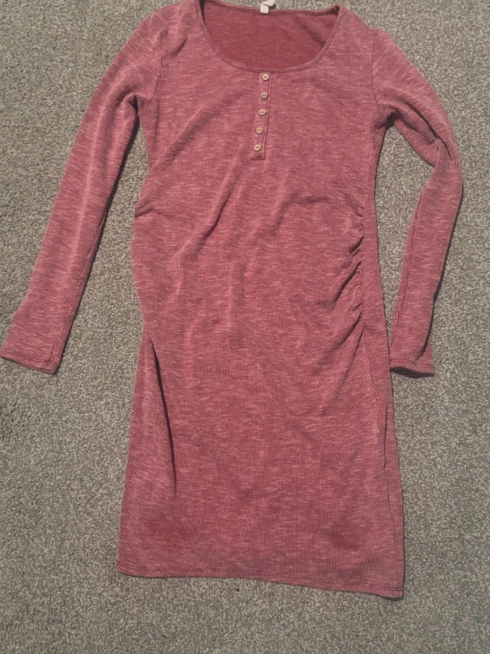 Long Sleeve Henley Ribbed Dress in Dusty Rose/ maternity